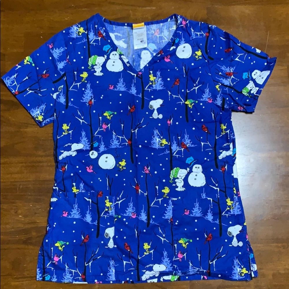 Peanuts Snoopy Winter Royal Blue Scrub Top